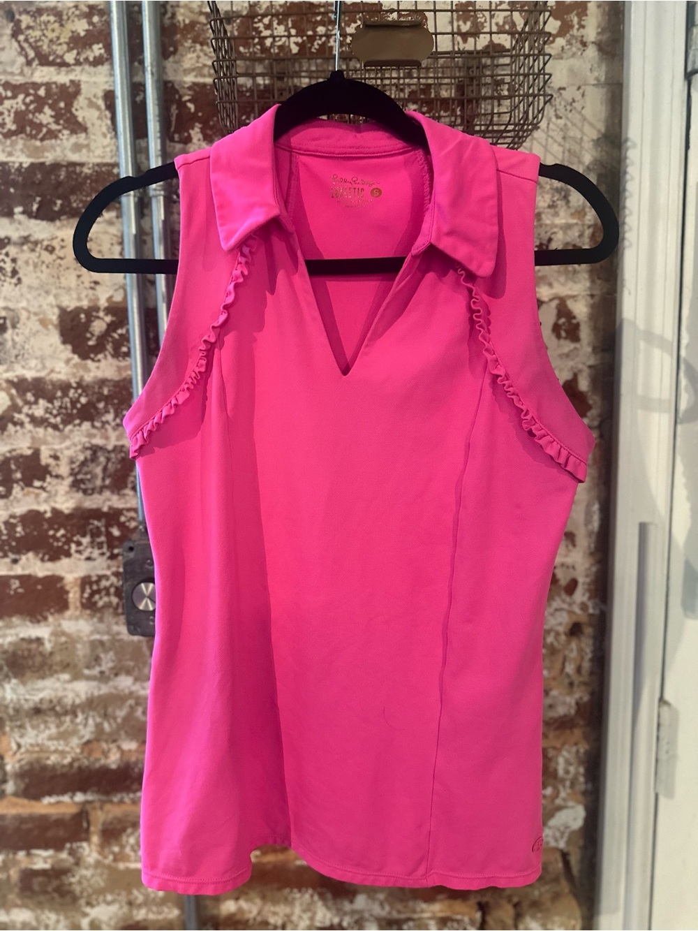 Lilly Pulitzer Luxletic Martina Polo Top in Cockatoo Pink, Size S